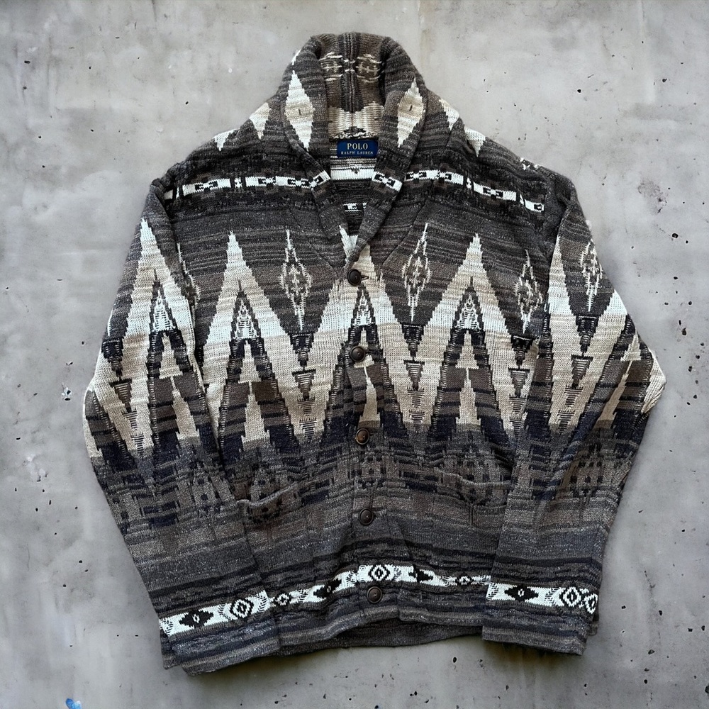 Polo by Ralph Lauren Gray and Brown Patterned Cardigan